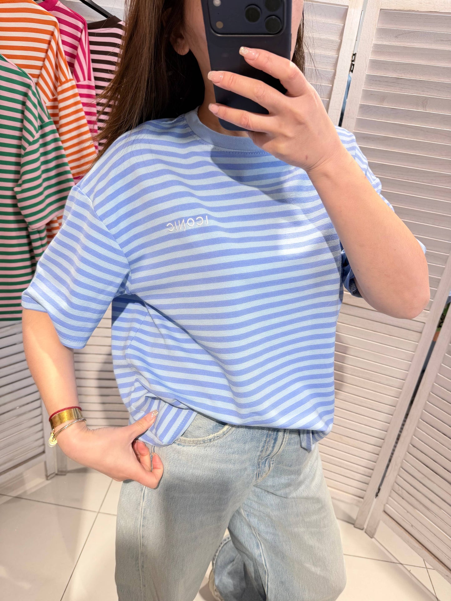 Gestreept T-shirt: Bleu / TU
