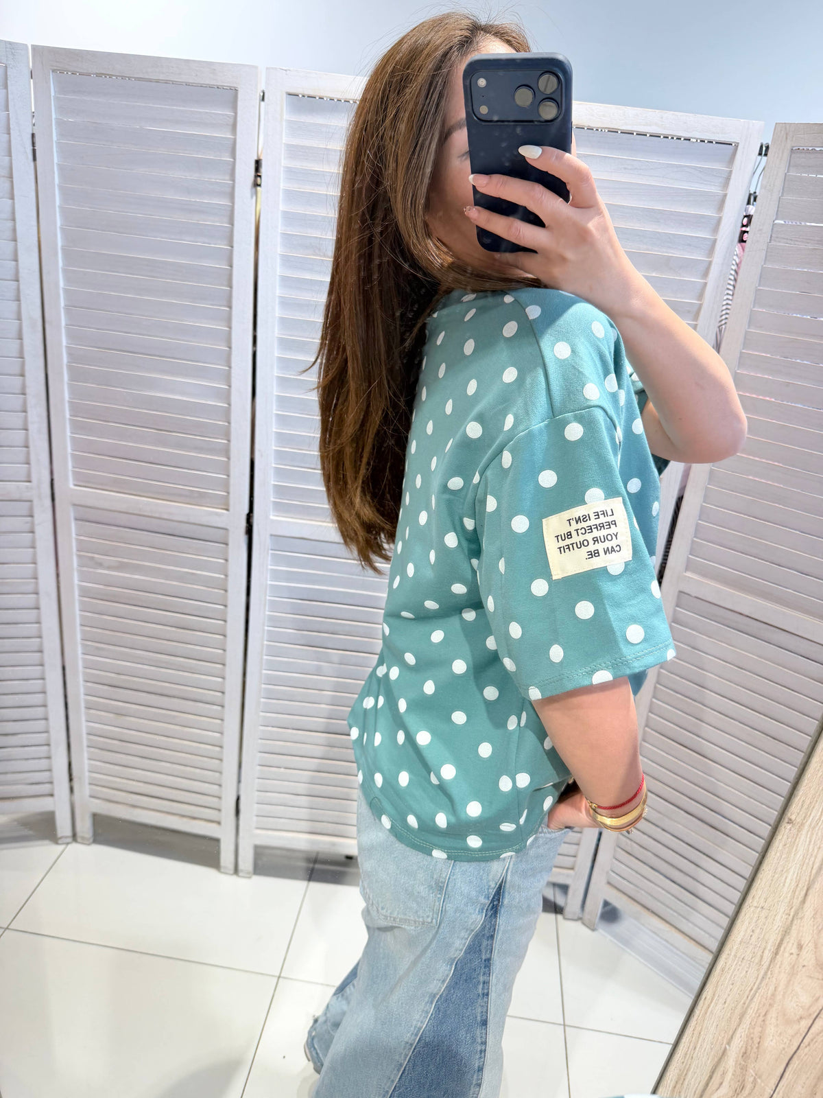 T-shirt met stippen: Petrol blauw TU