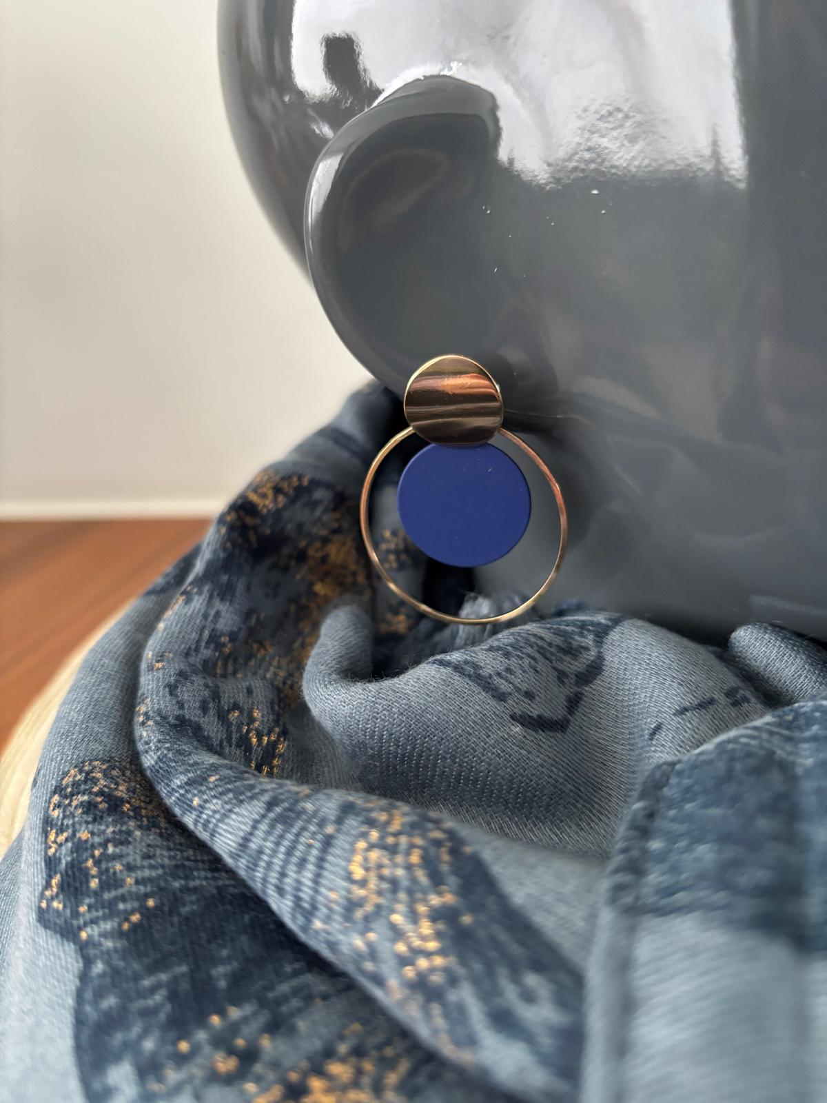 Oorbel Rondje zilver-blauw