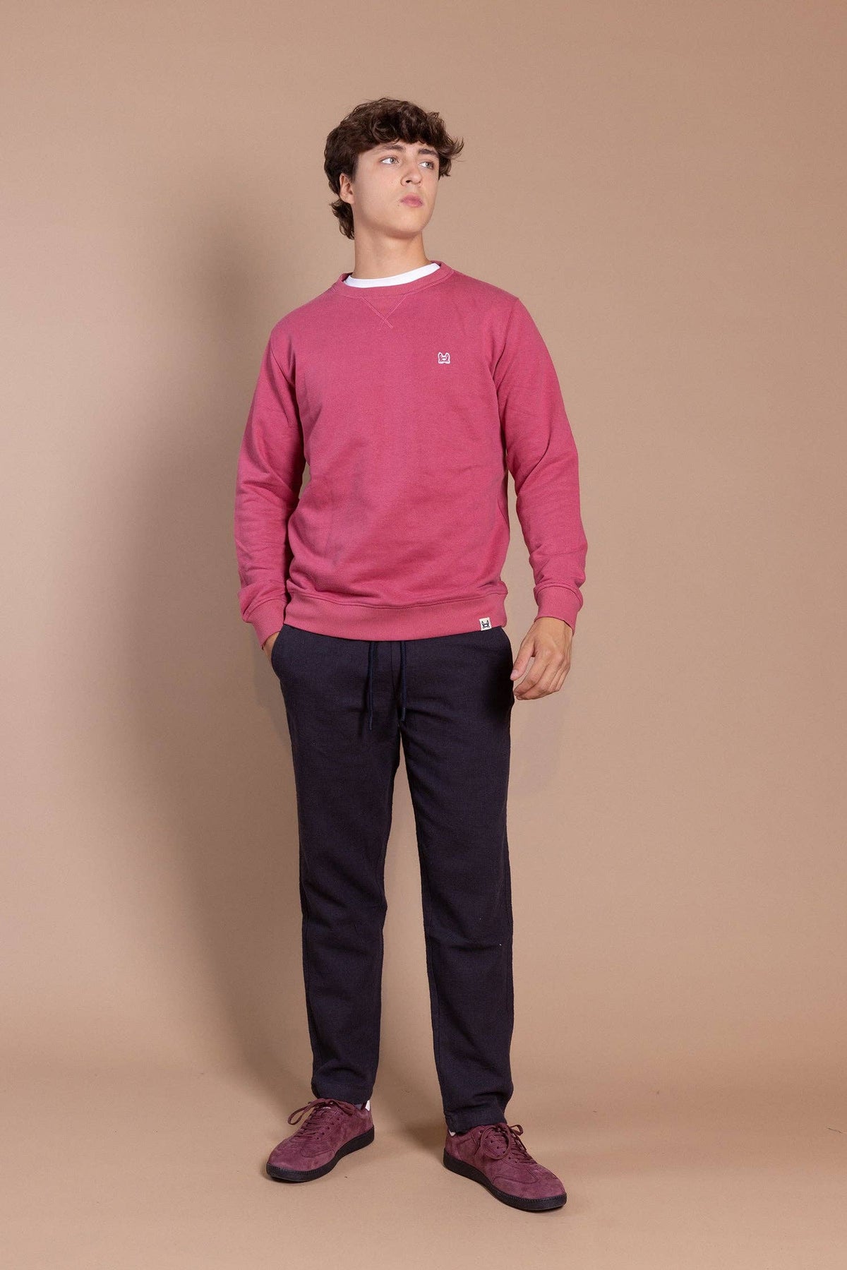Basic sweatshirt met perziktouch kers: L