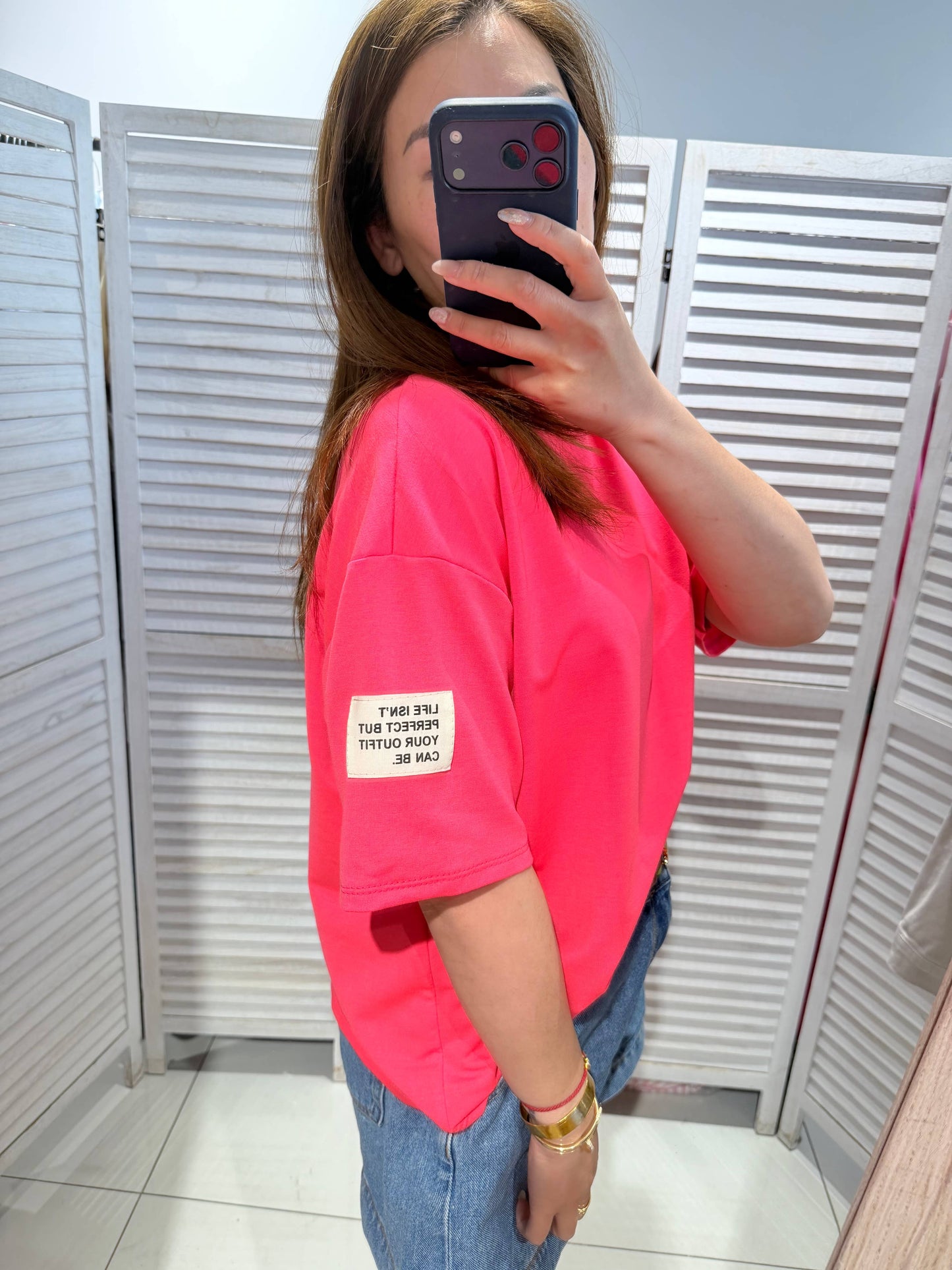 Basic T-shirt van stretchkatoen: Fuchsia / JIJ