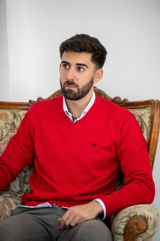 Rode Katoenen Trui V-hals