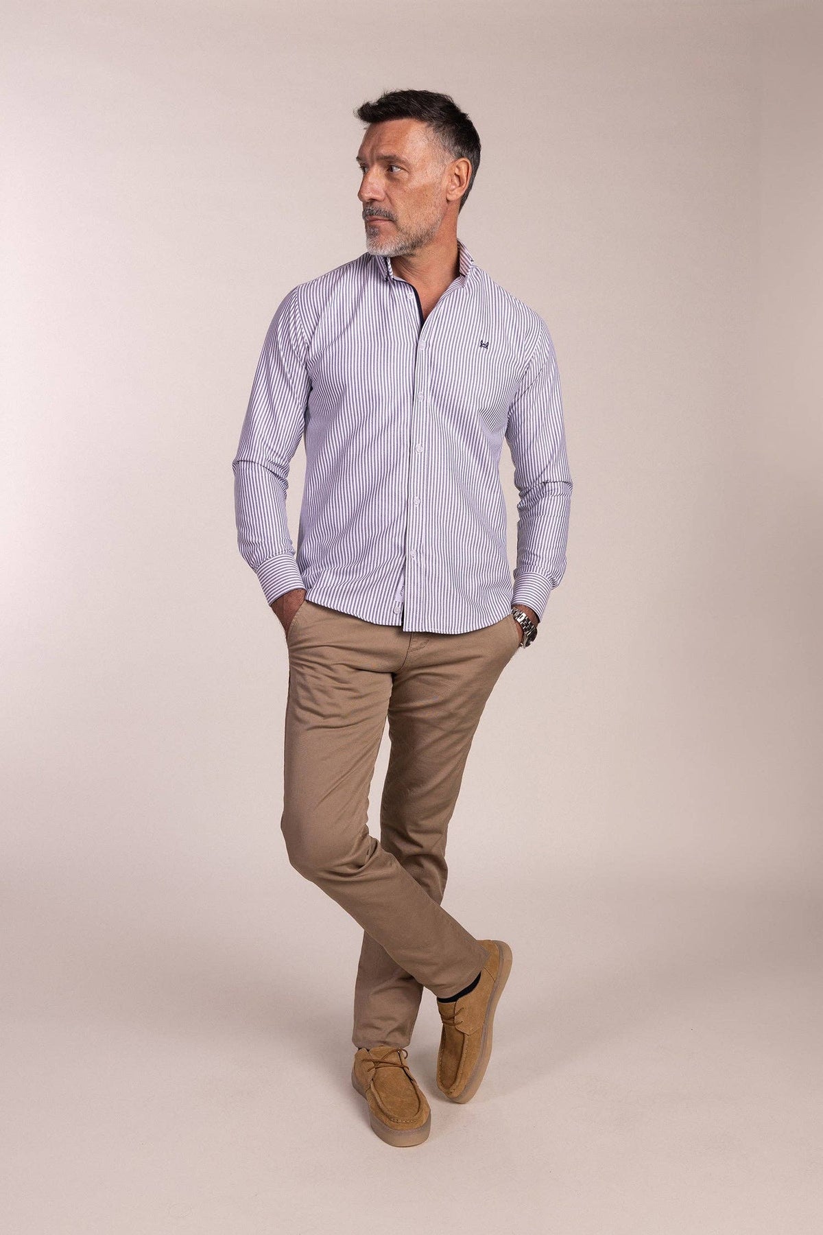 Gestreept Oxford-hemd marineblauw | Lucena: S (2)