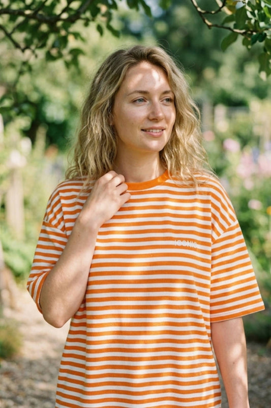 Gestreept T-shirt met smalle korte mouwen: Orange / TU