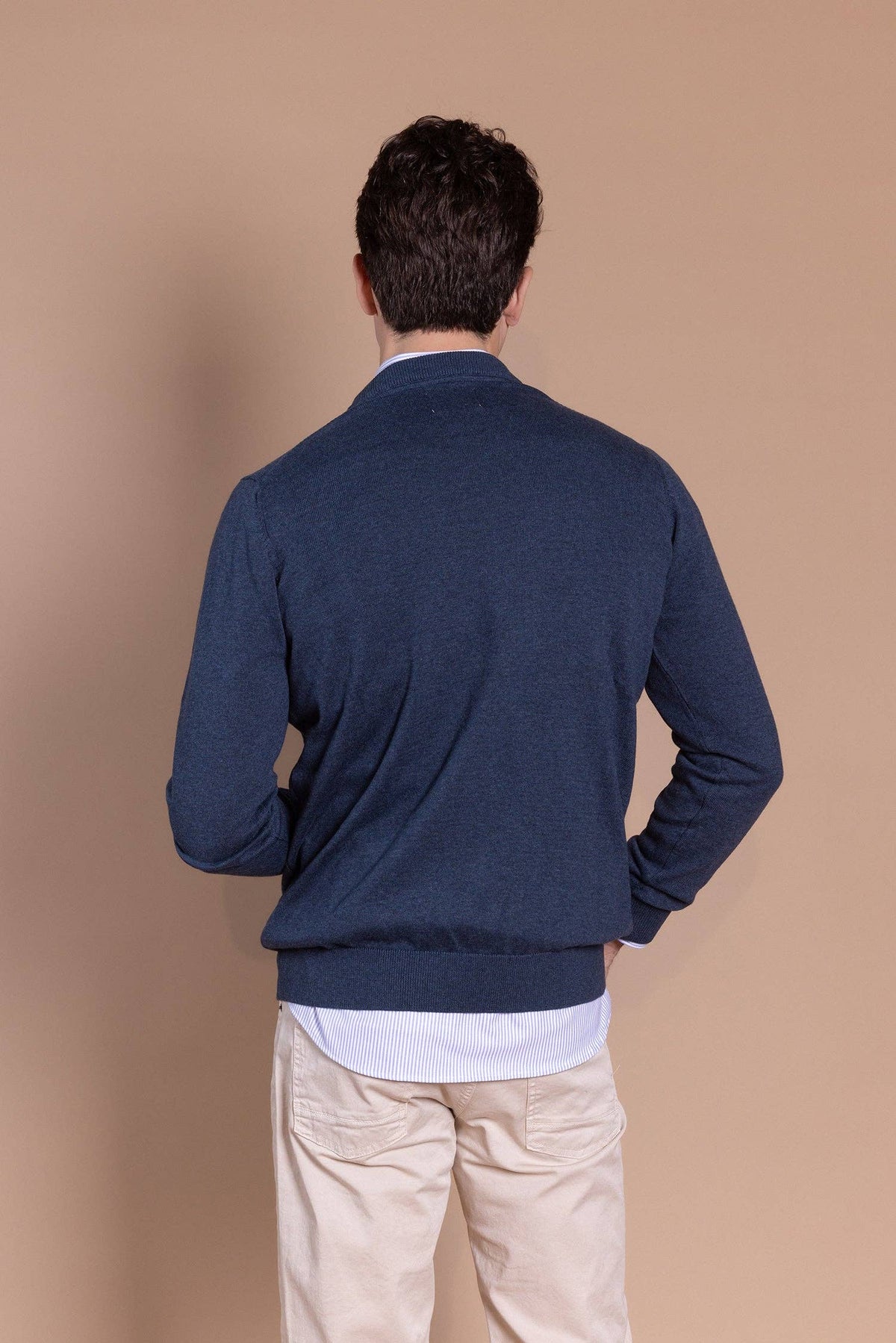 Basic trui met ronde hals marineblauw: L