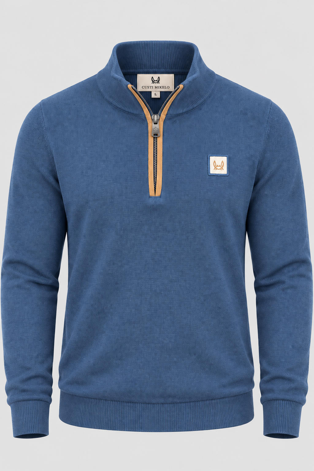Trui met halve rits van blauw suède Devin: S