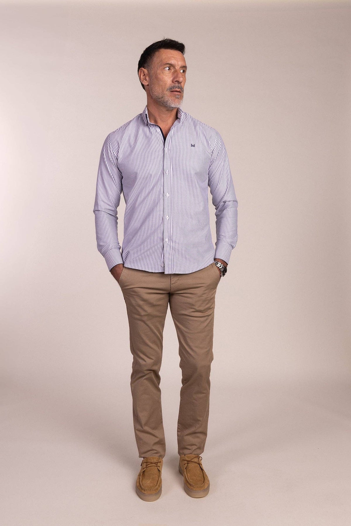 Gestreept Oxford-hemd marineblauw | Lucena: S (2)
