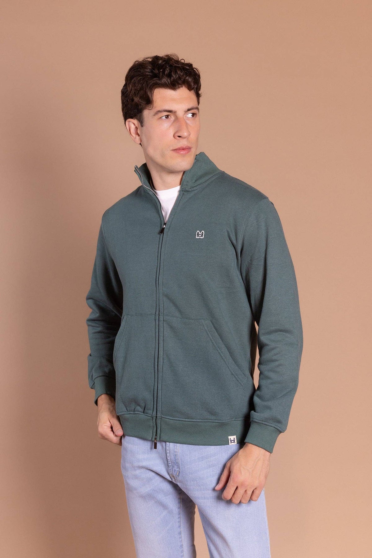 Sweatshirt met ritssluiting, perziktouch, flesgroen | Roma: S