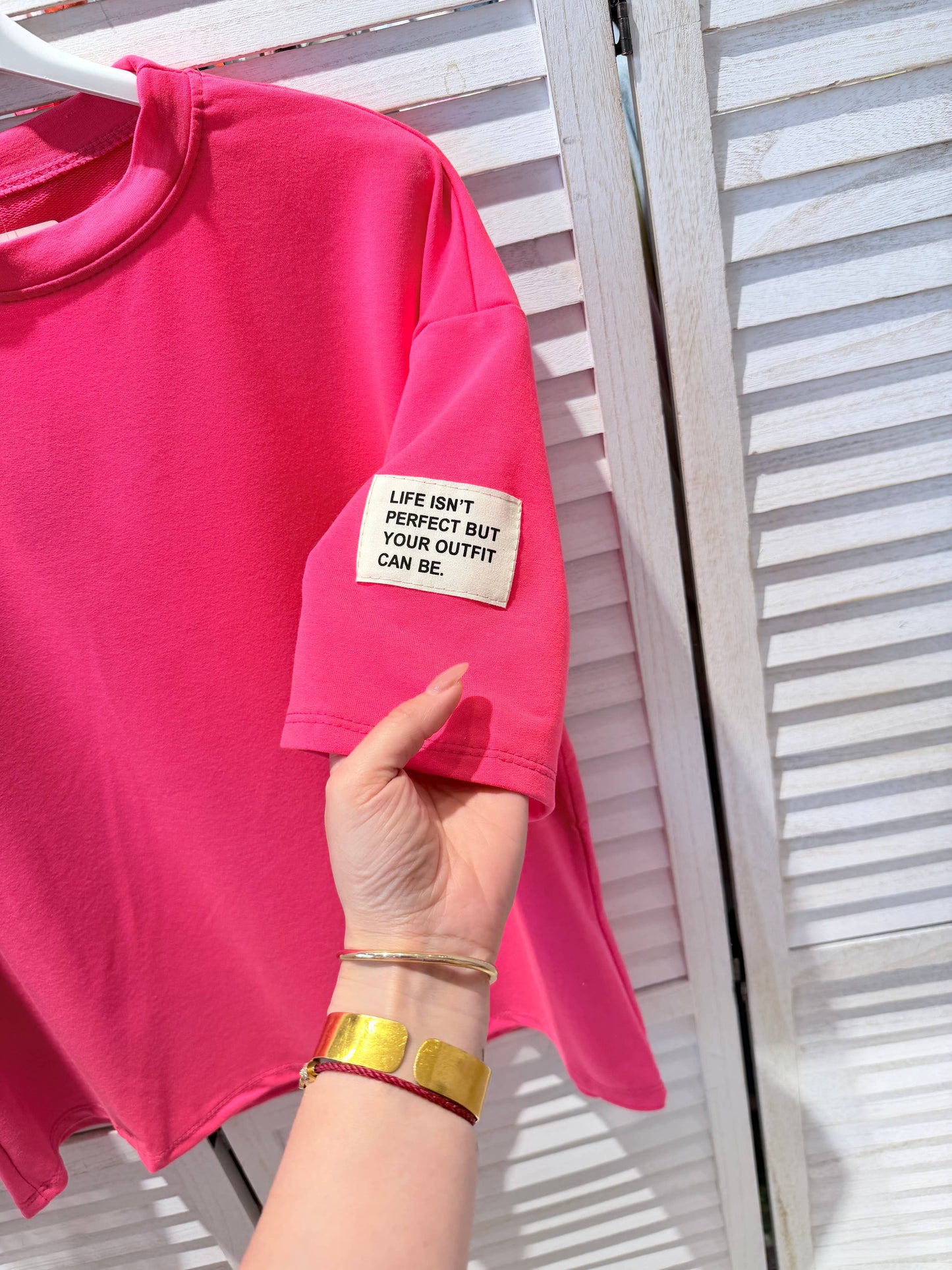 Basic T-shirt van stretchkatoen: Fuchsia / JIJ