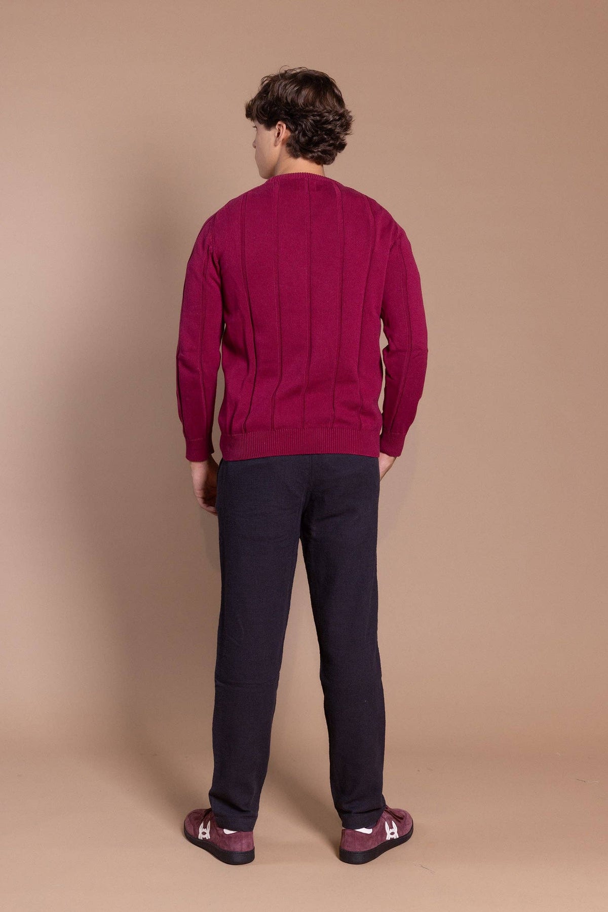 Bordeaux trui met verticale strepen: XL