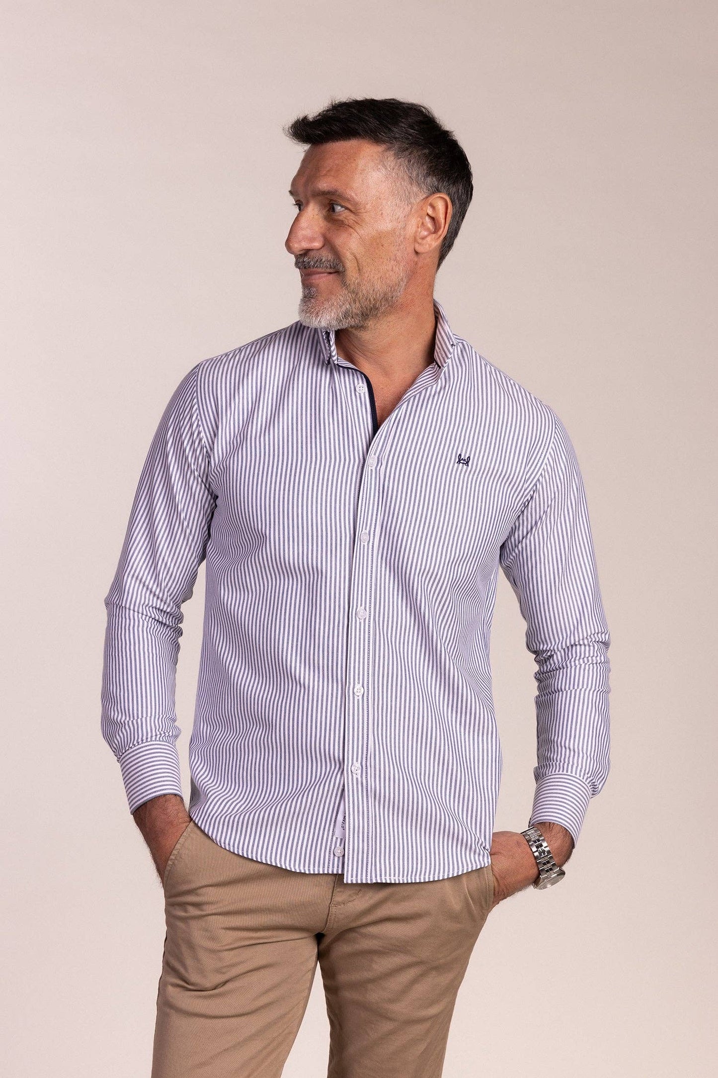 Gestreept Oxford-hemd marineblauw | Lucena: S (2)