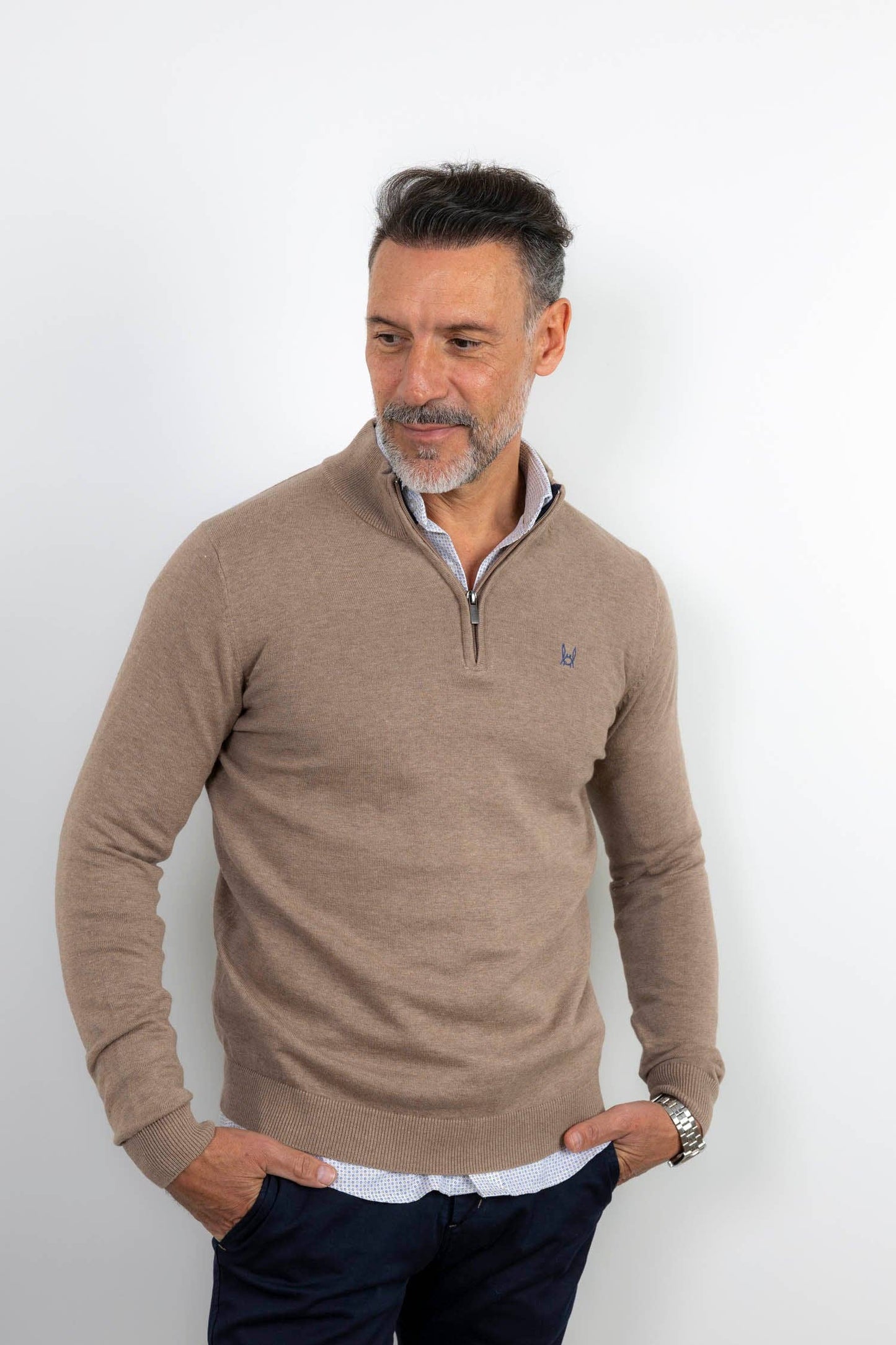 Beige fleecetrui met ritssluiting: M
