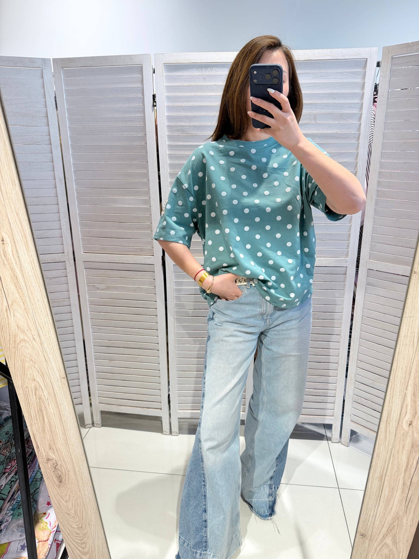 T-shirt met stippen: Petrol blauw / JIJ