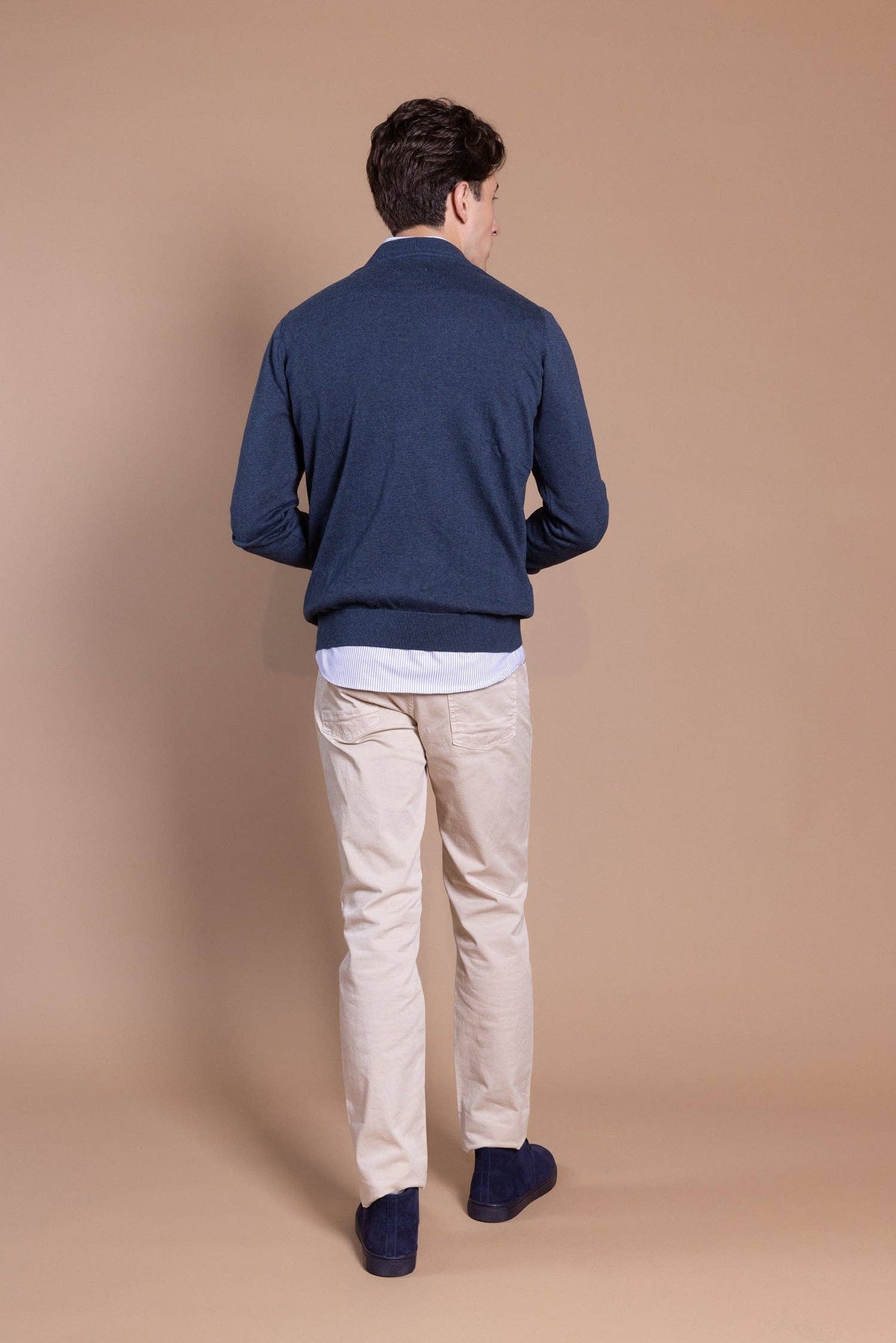 Basic trui met ronde hals marineblauw: M