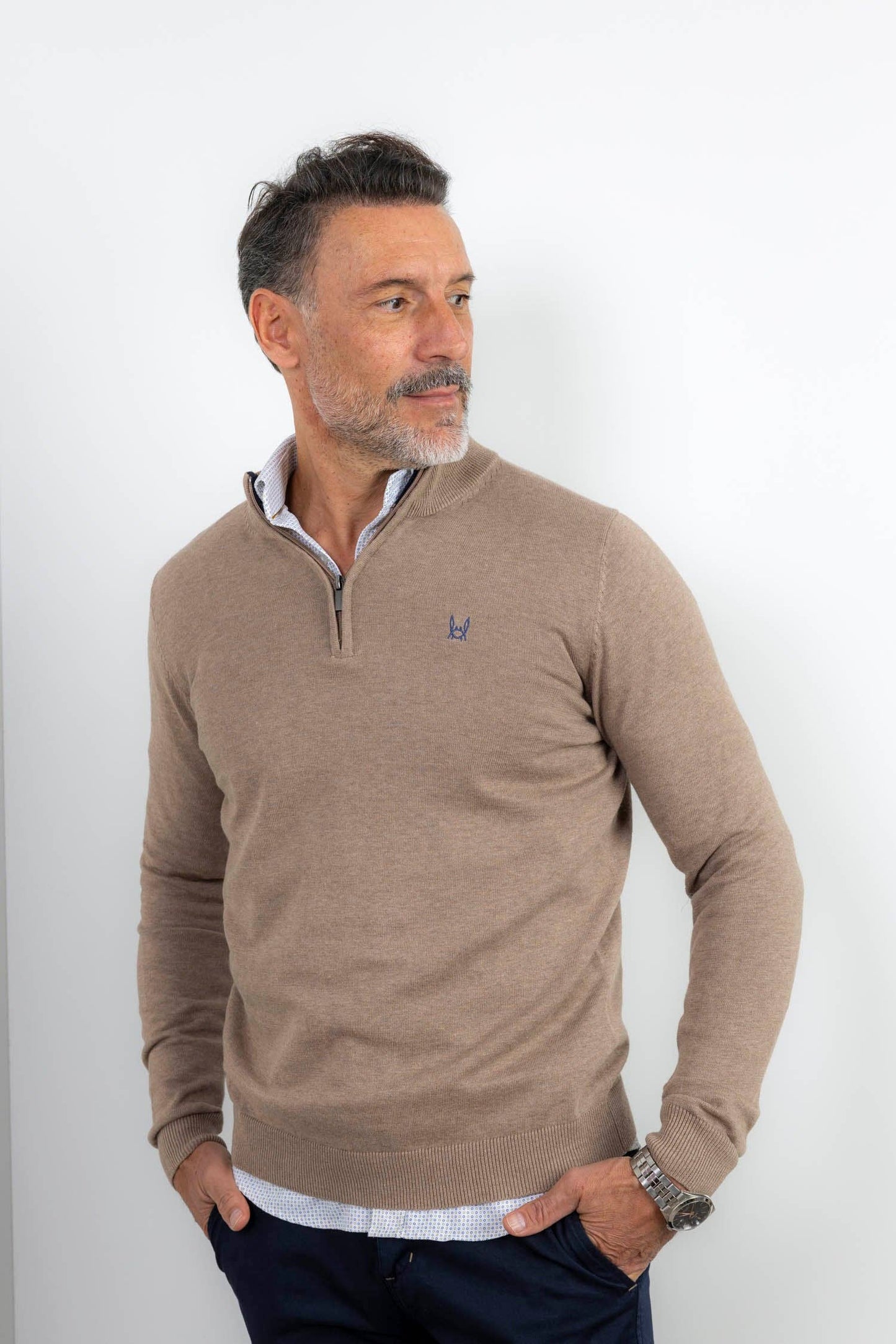 Beige fleecetrui met ritssluiting: M