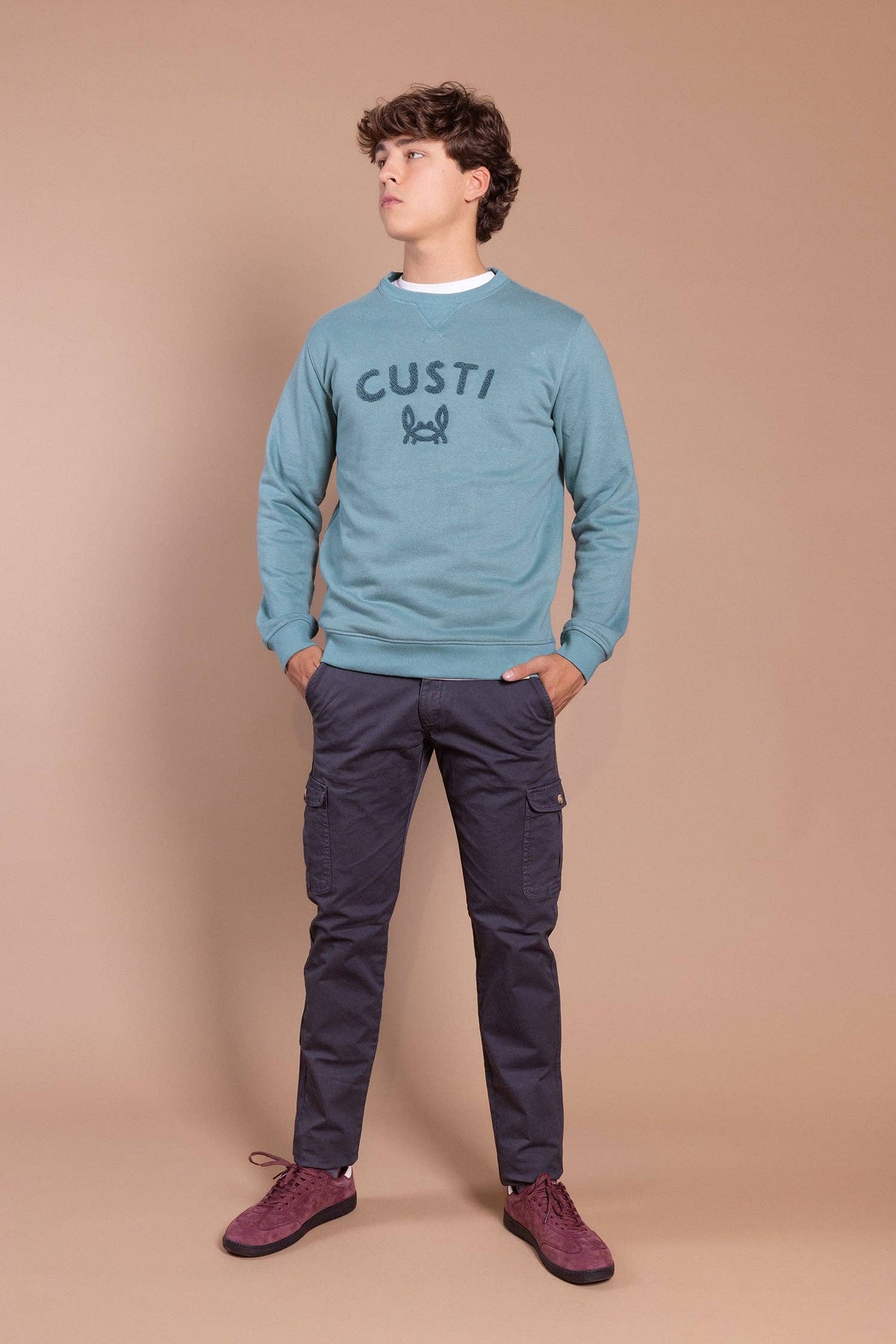 Chenille-sweatshirt blauwgroen: S
