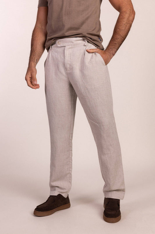 Beige linnen pantalon met plooien: 44