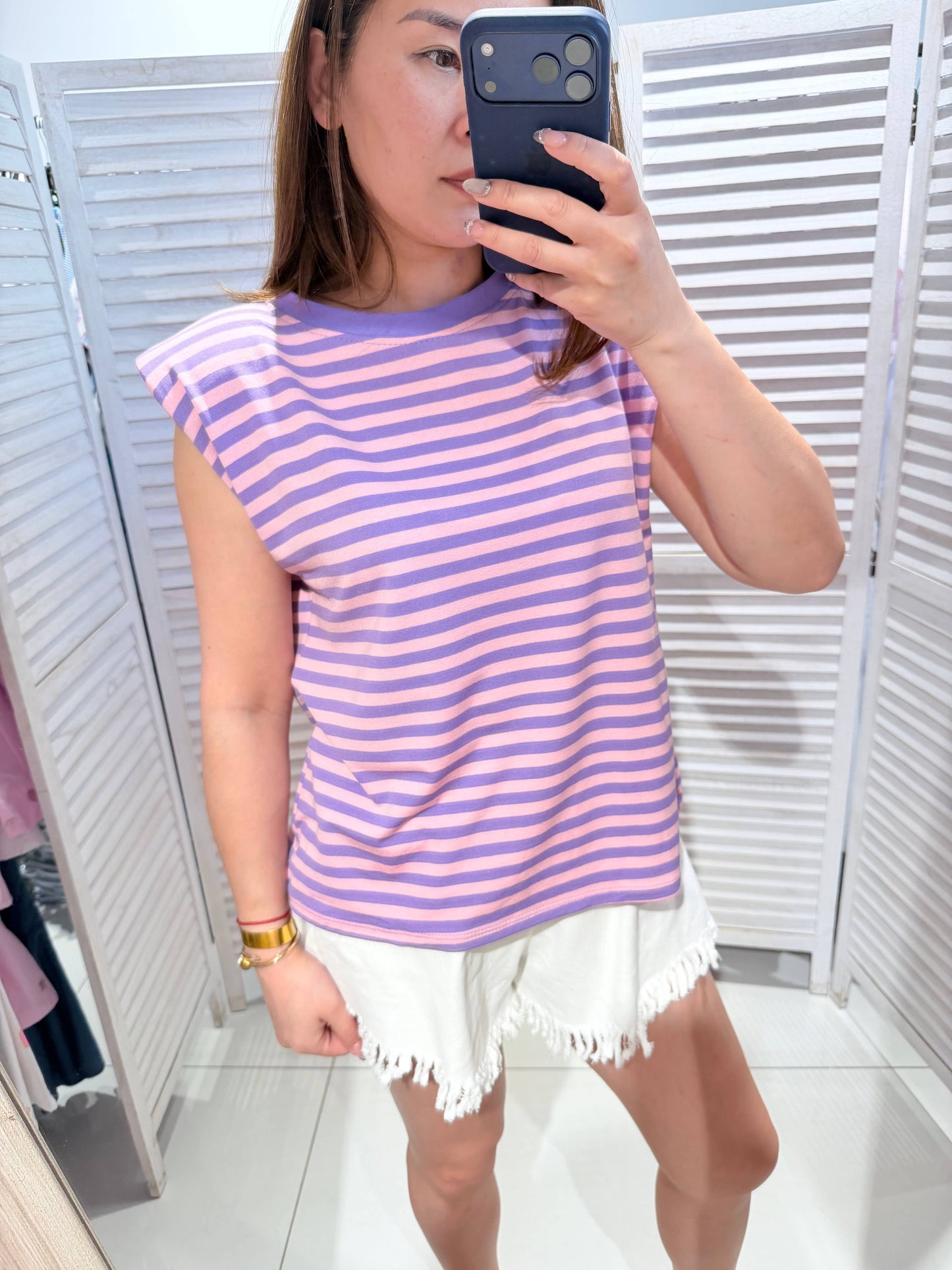 Gestreept T-shirt met korte mouwen: Lila / JIJ