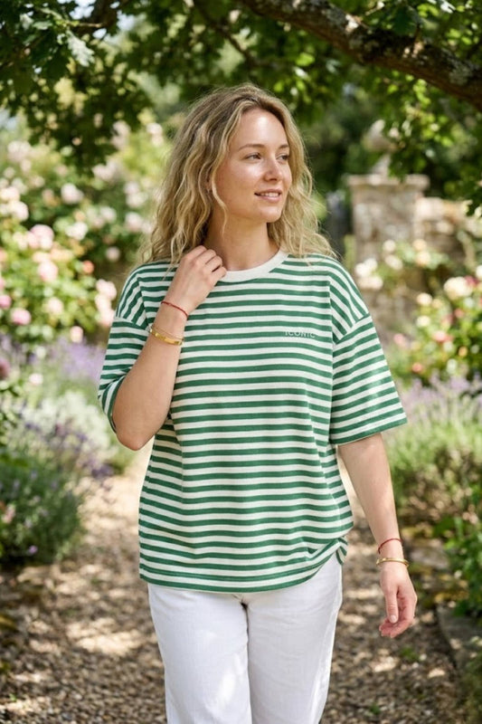 Gestreept T-shirt met korte mouwen: Fles groen TU