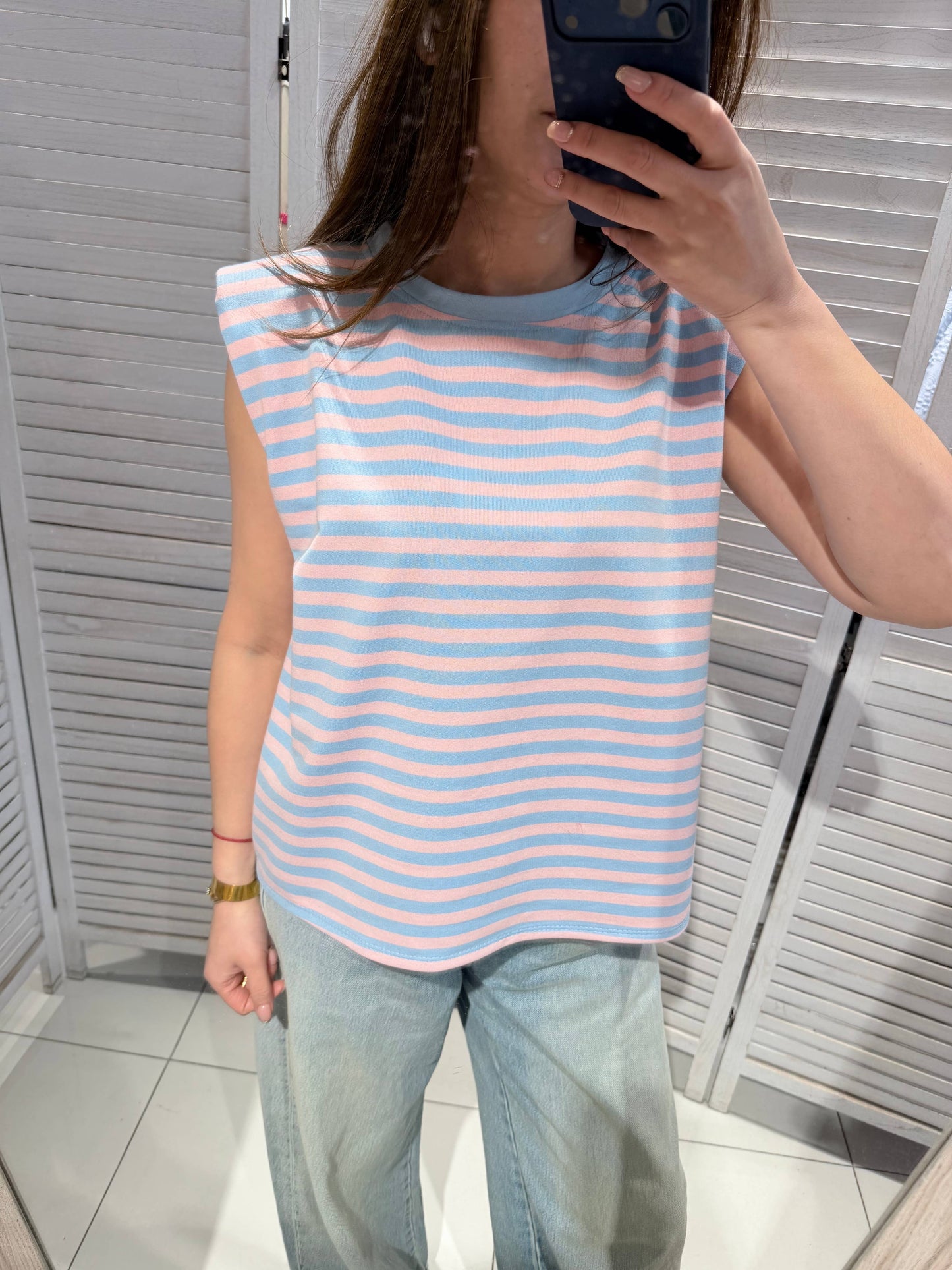 Gestreept T-shirt met korte mouwen: Roze / Eén maat