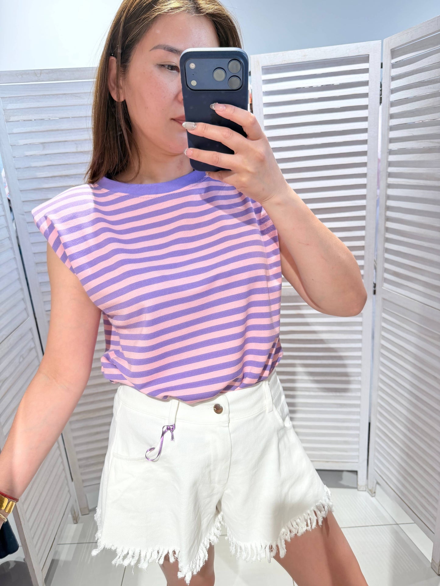 Gestreept T-shirt met korte mouwen: Lila / JIJ