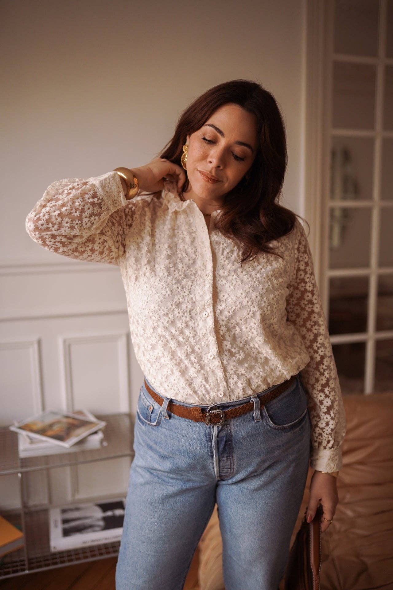 Syrine overhemd: Beige / Xl