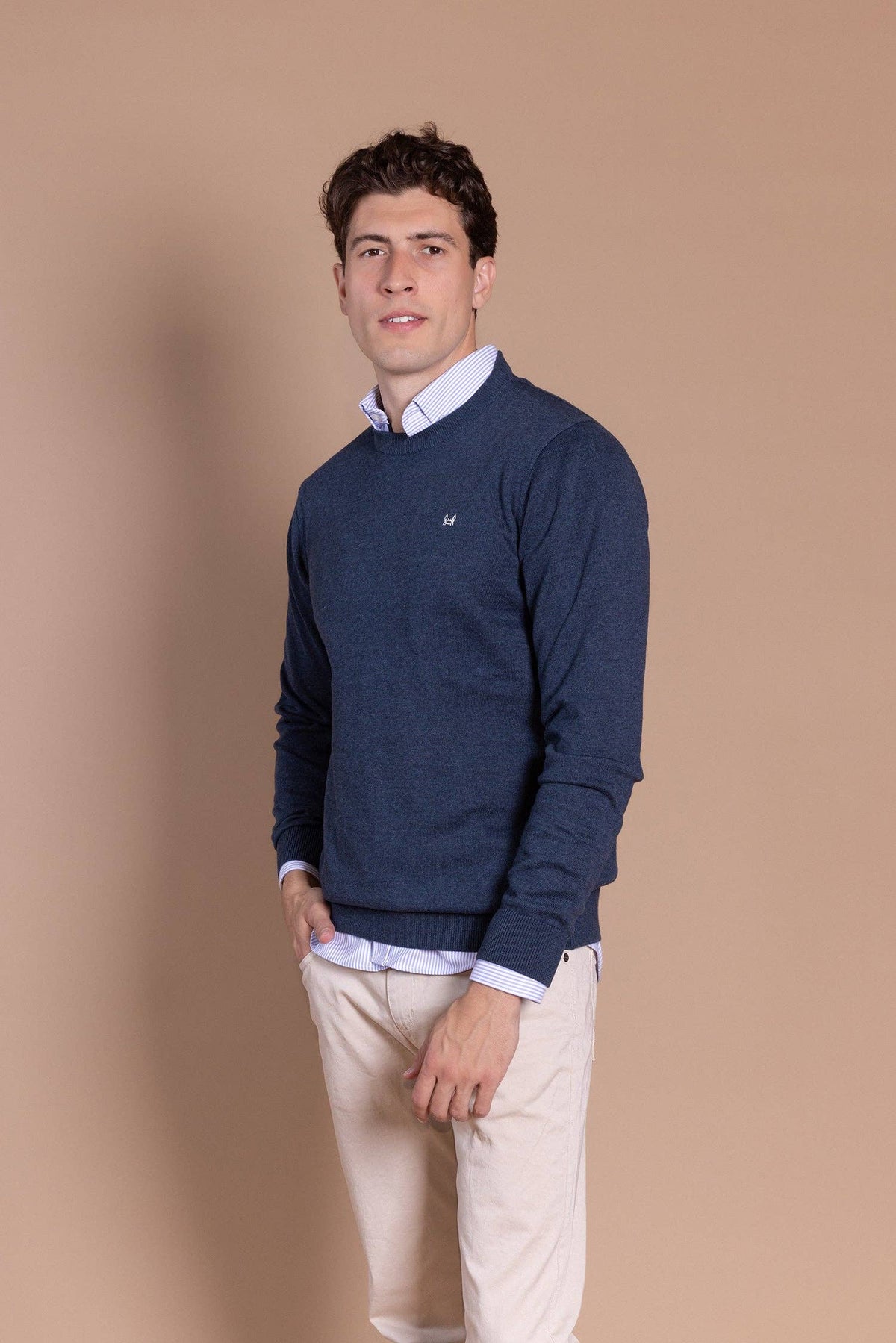 Basic trui met ronde hals marineblauw: S