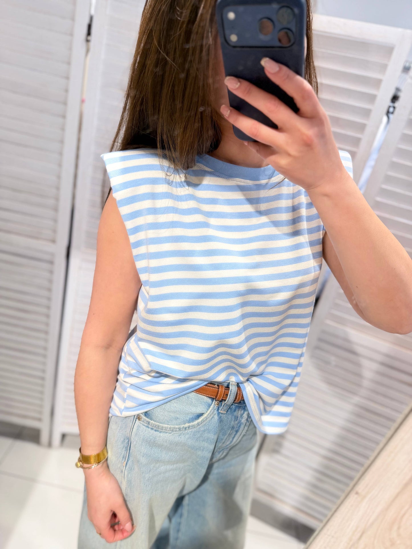 Gestreepte T-shirts voor dames: Blauw / Eén maat