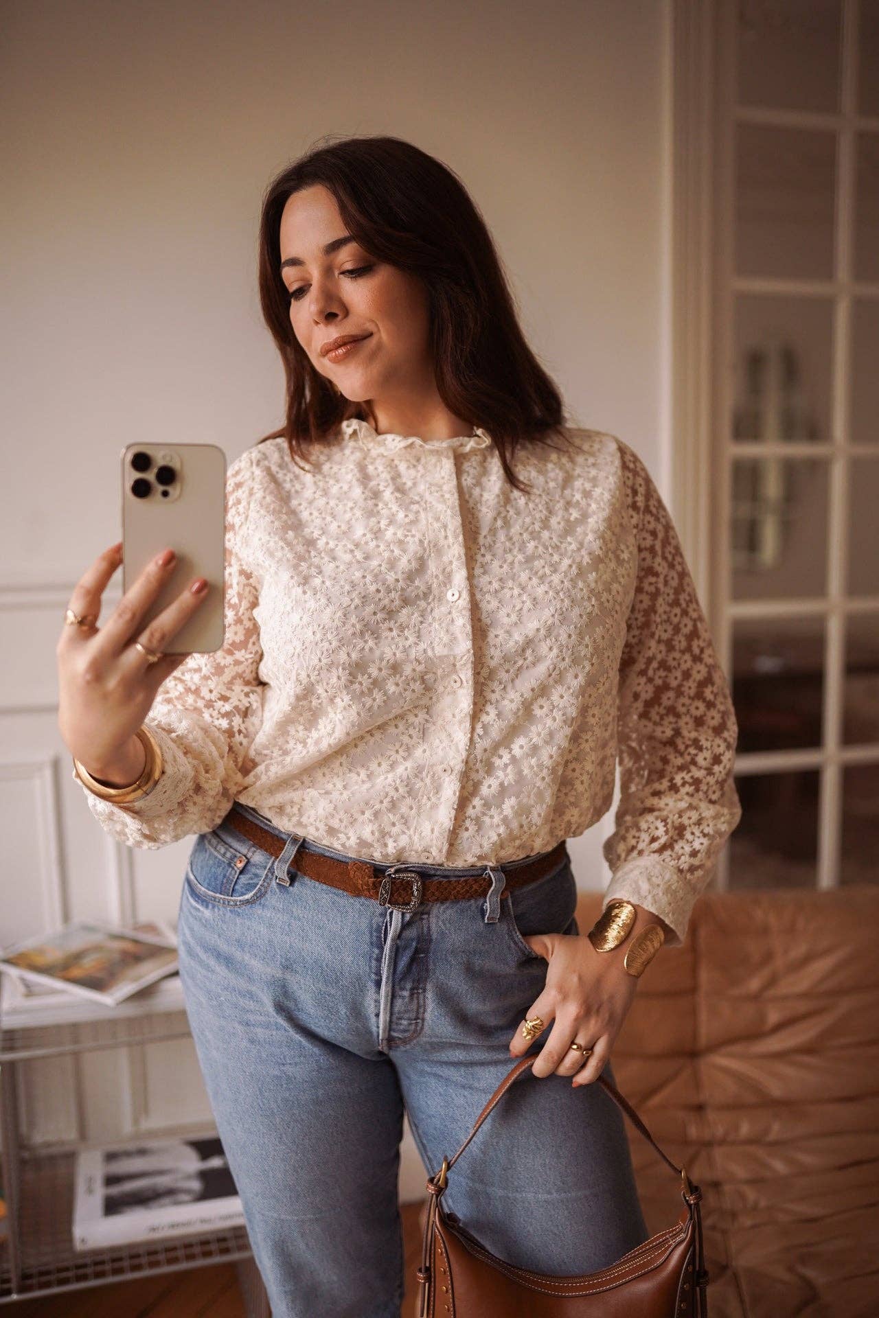 Syrine overhemd: Beige / Xl