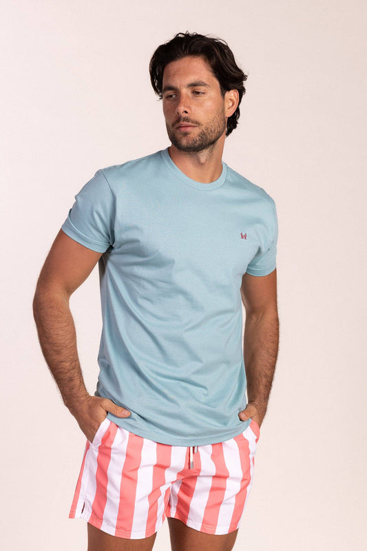 Basis T-shirt met Korte Mouwen Aqua Blauw: M