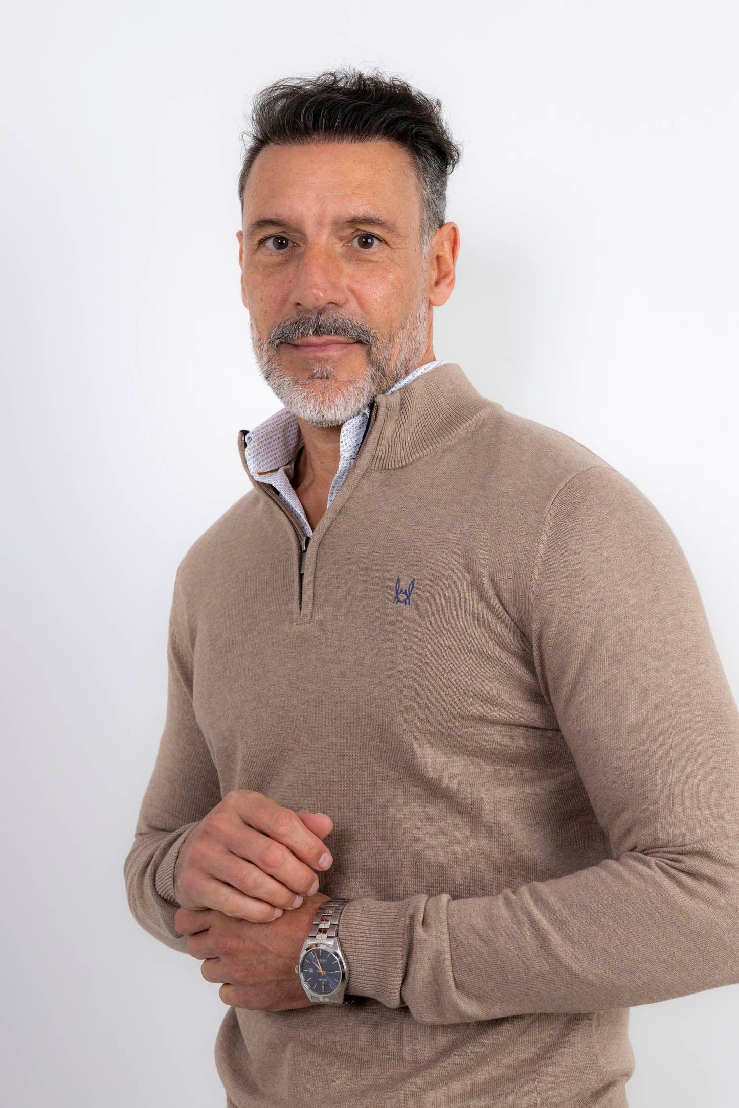 Beige fleecetrui met ritssluiting: M