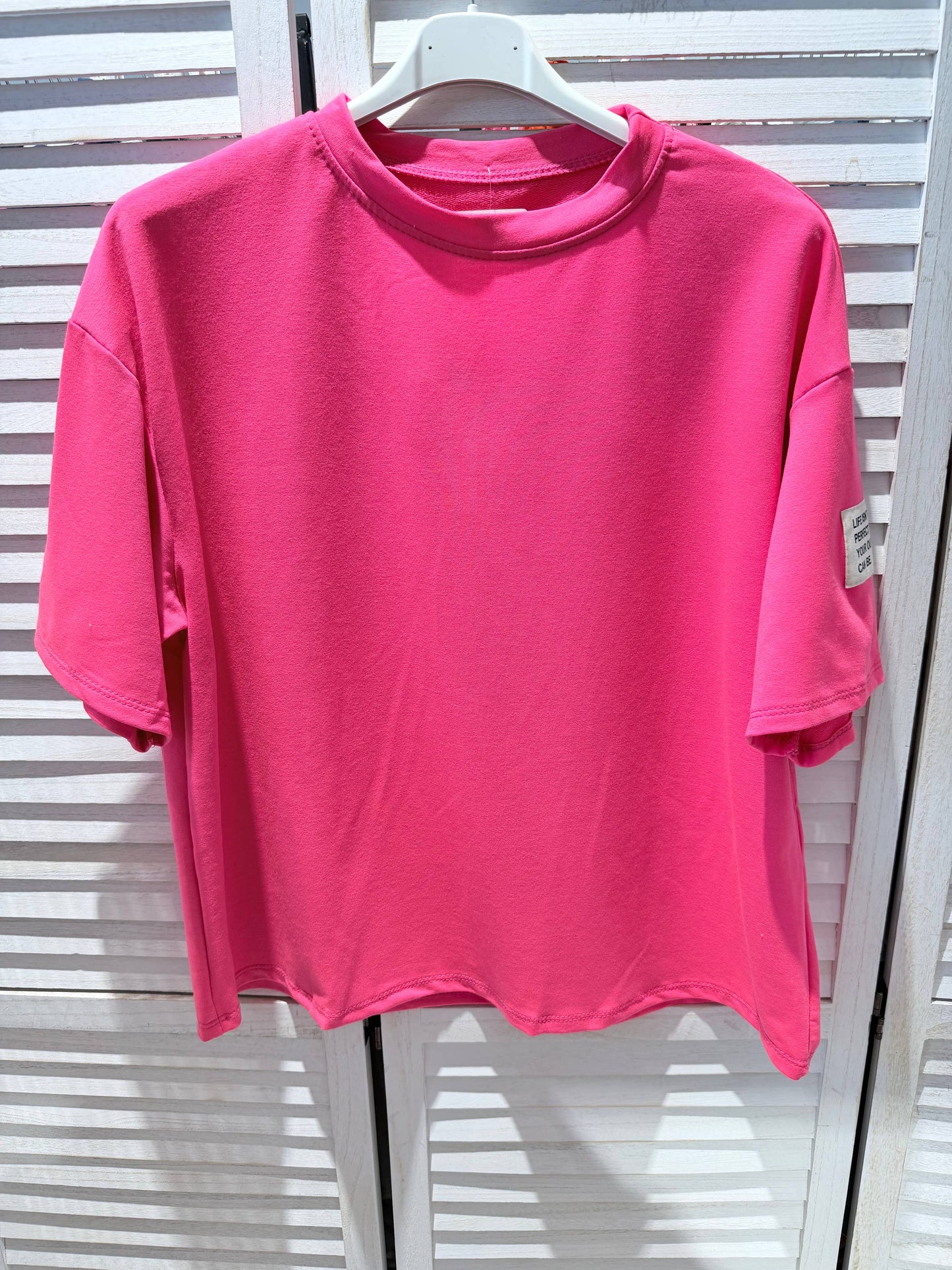 Basic T-shirt van stretchkatoen: Fuchsia / JIJ