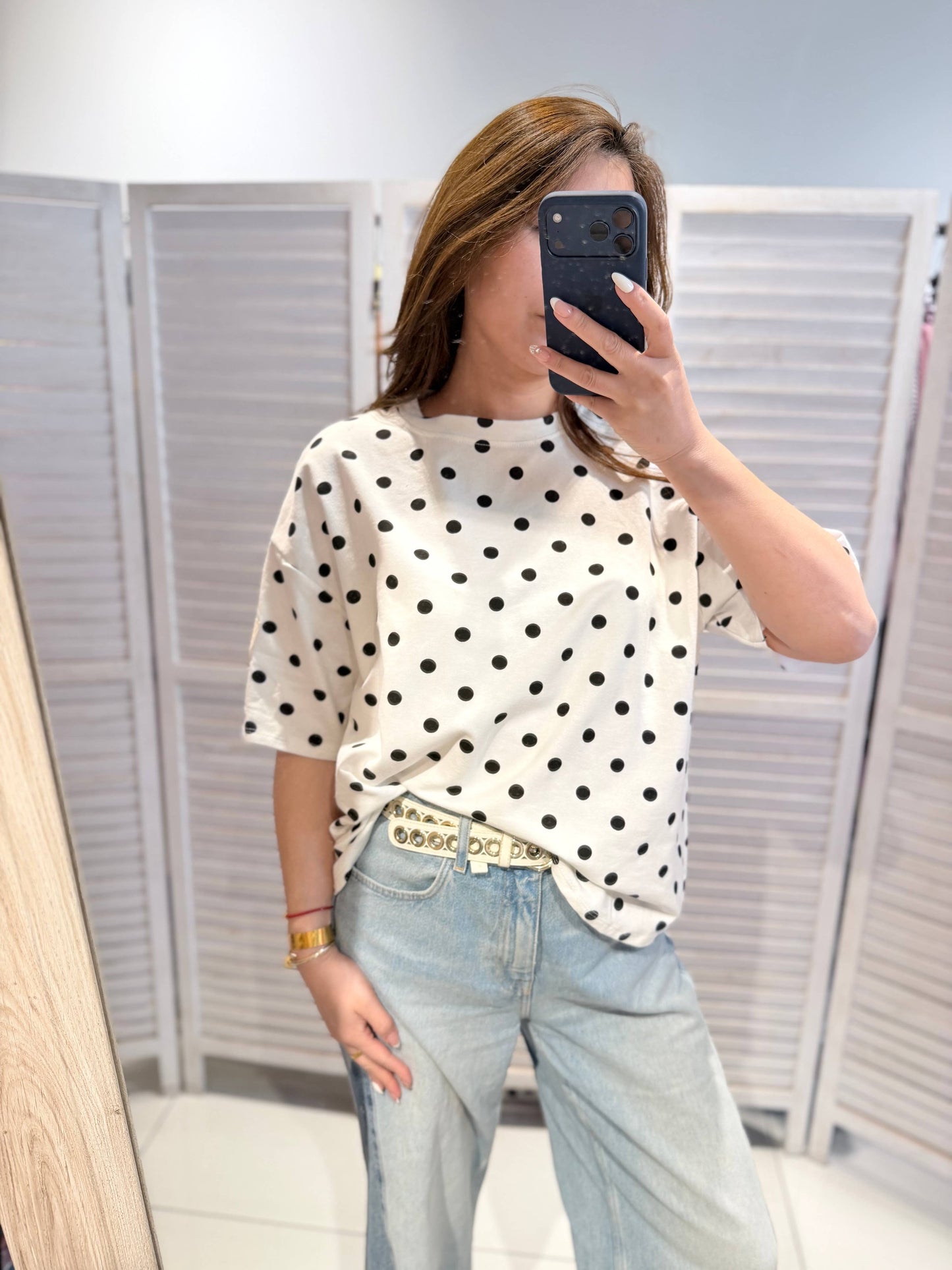 T-shirt met stippen: Wit / JIJ