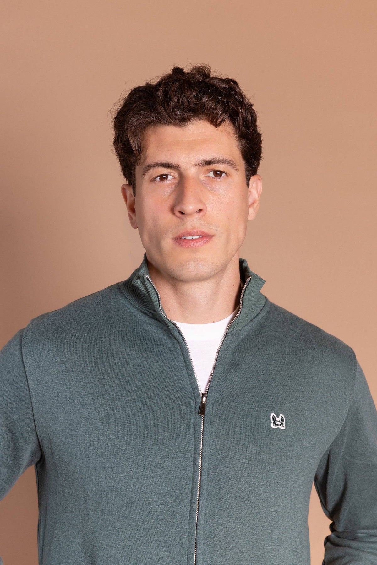 Sweatshirt met ritssluiting, perziktouch, flesgroen | Roma: XL