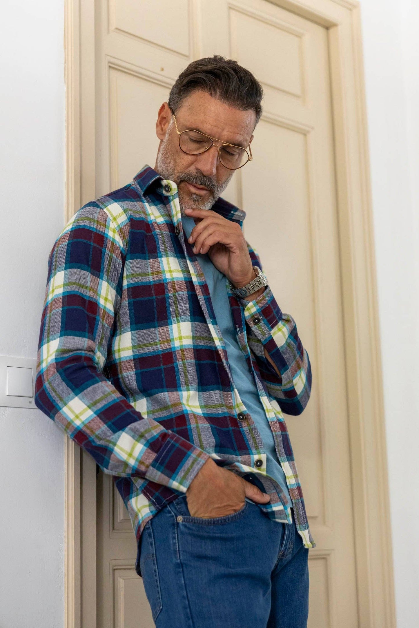 Blouse Flanel Ruit Blauw Bordeaux: XL (5)