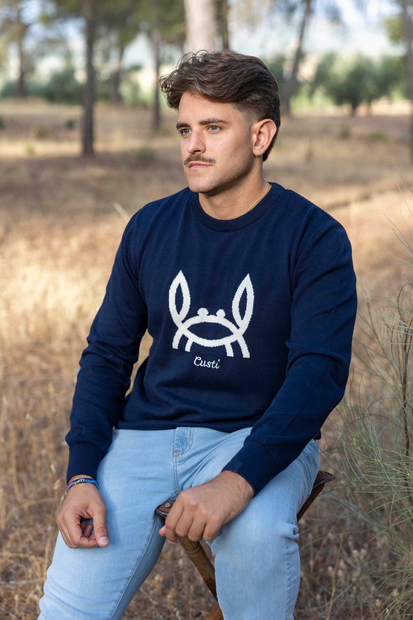 Intarsia Trui Kleine Krab Marineblauw: S