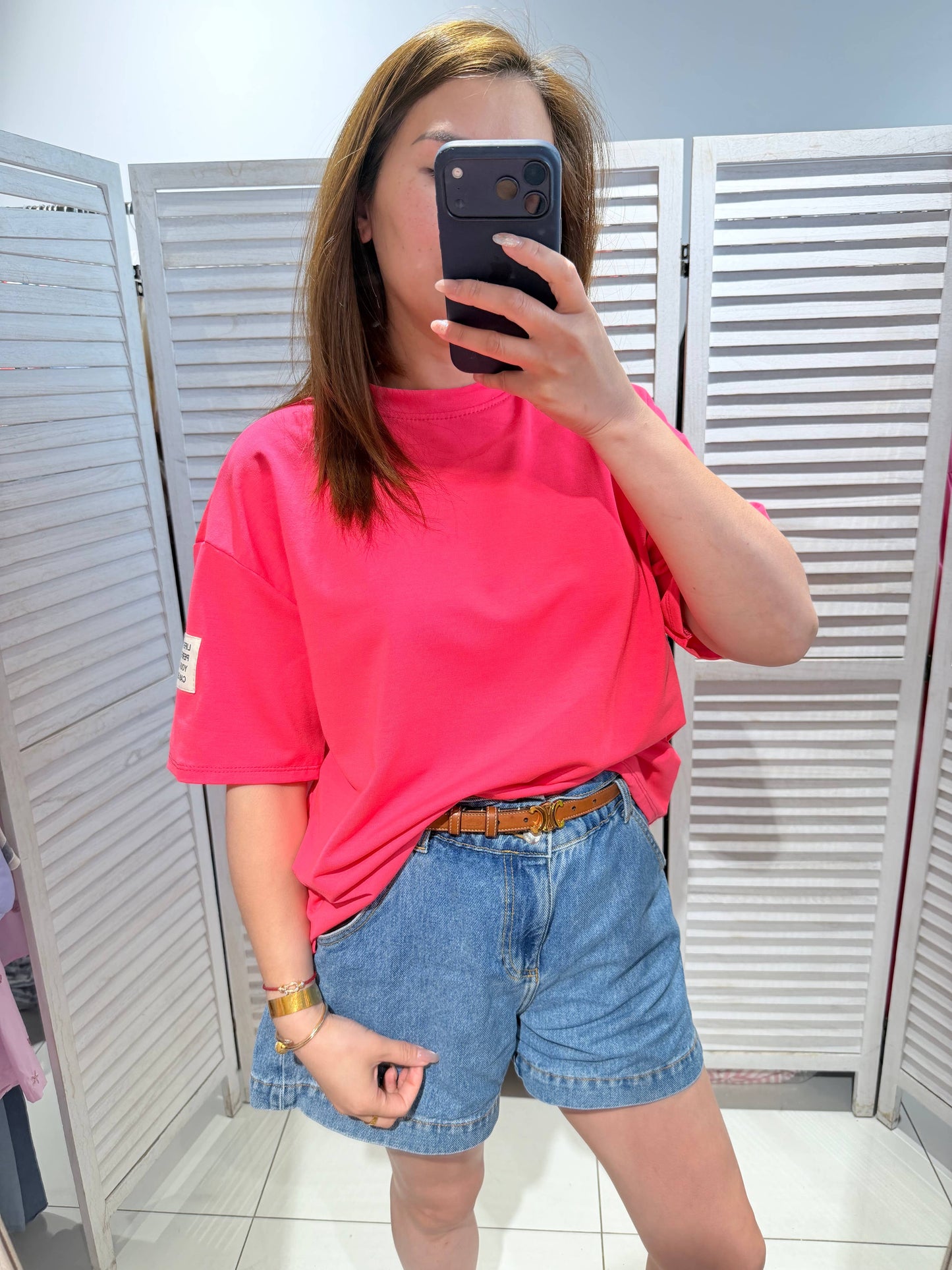 Basic T-shirt van stretchkatoen: Fuchsia / JIJ