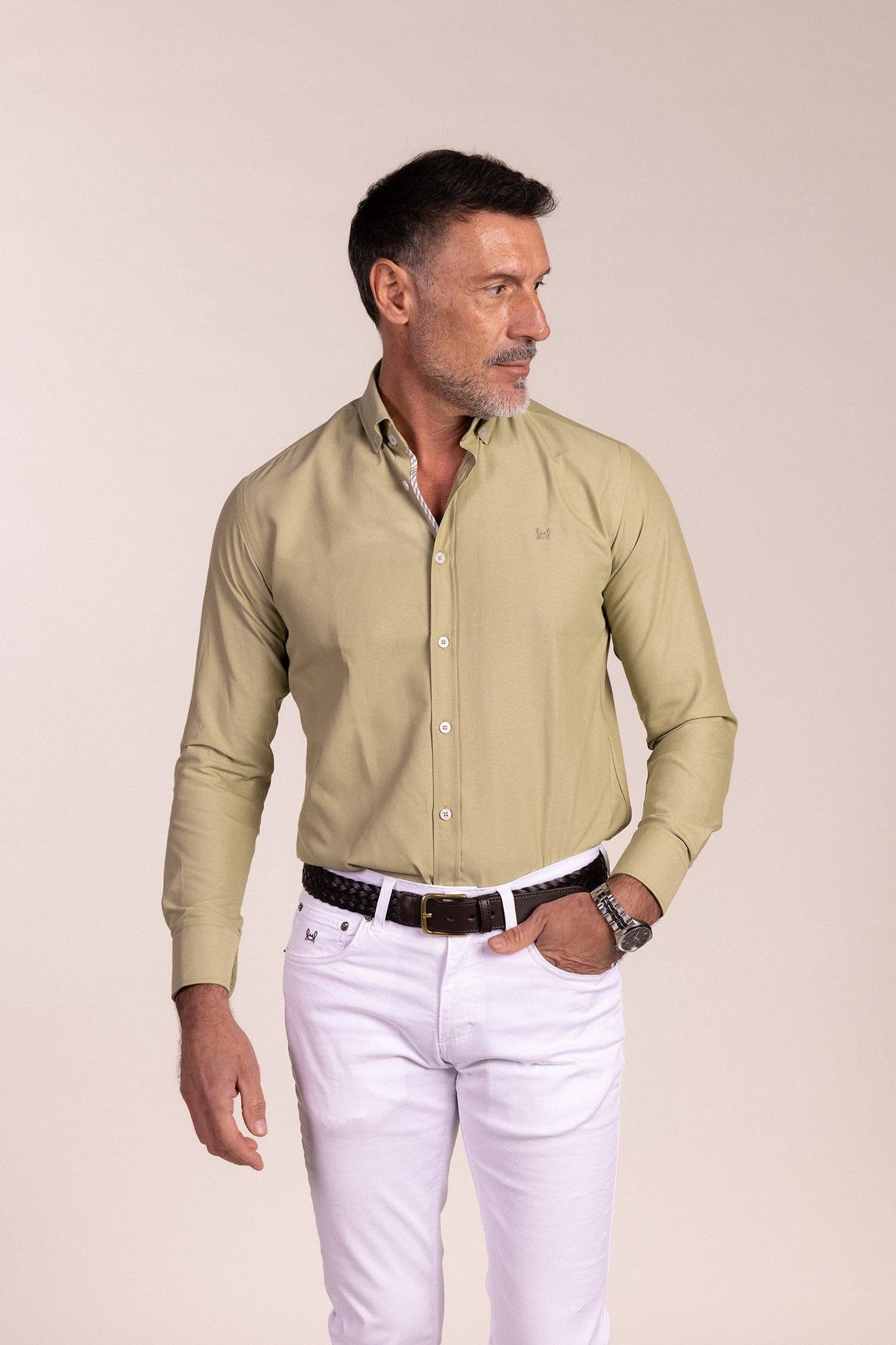 Effen Oxford-overhemd Olijf | Ronda: L (4)