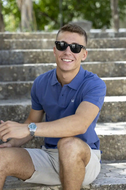 Blauwe basic polo