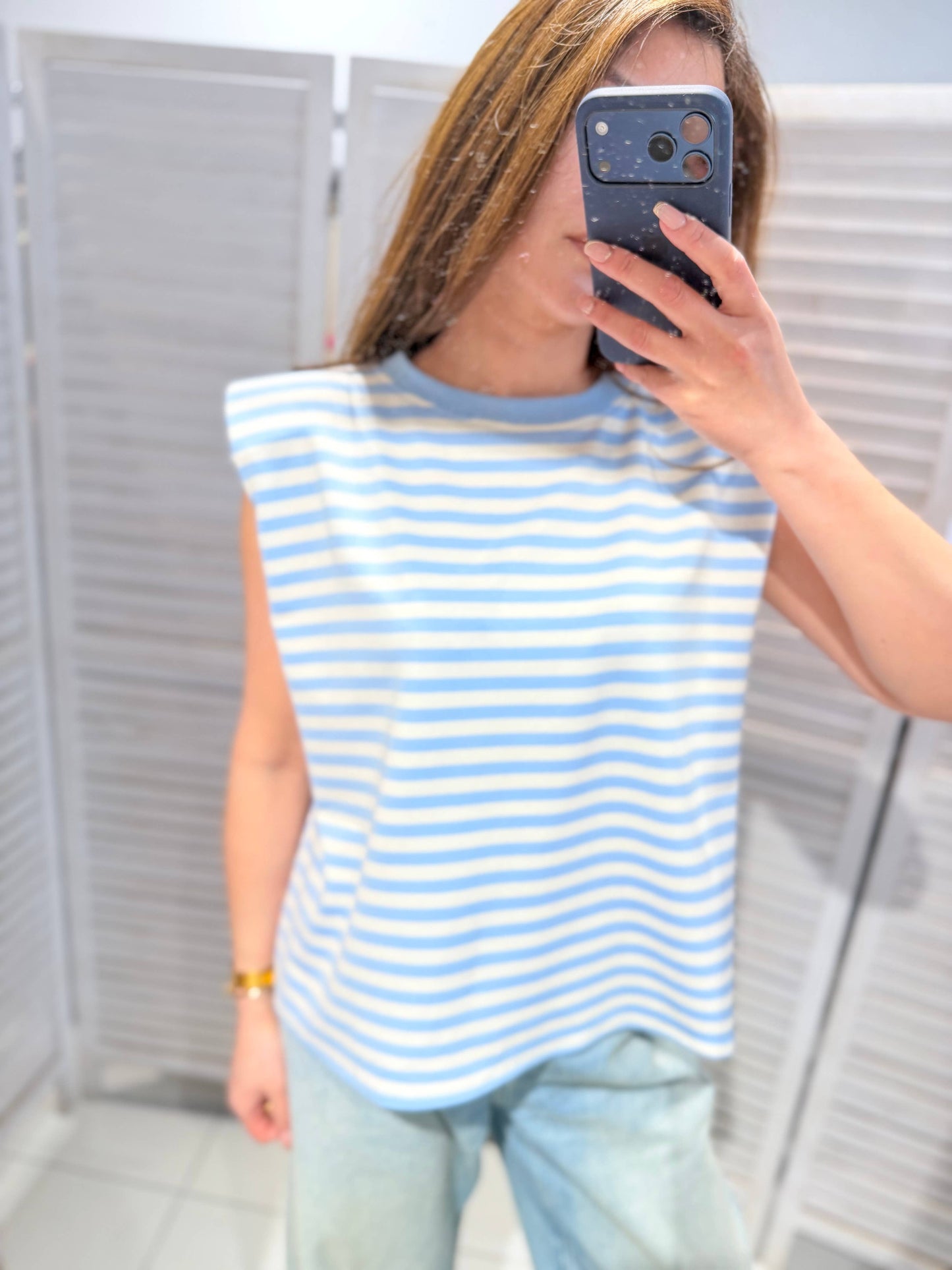 Gestreepte T-shirts voor dames: Blauw / Eén maat