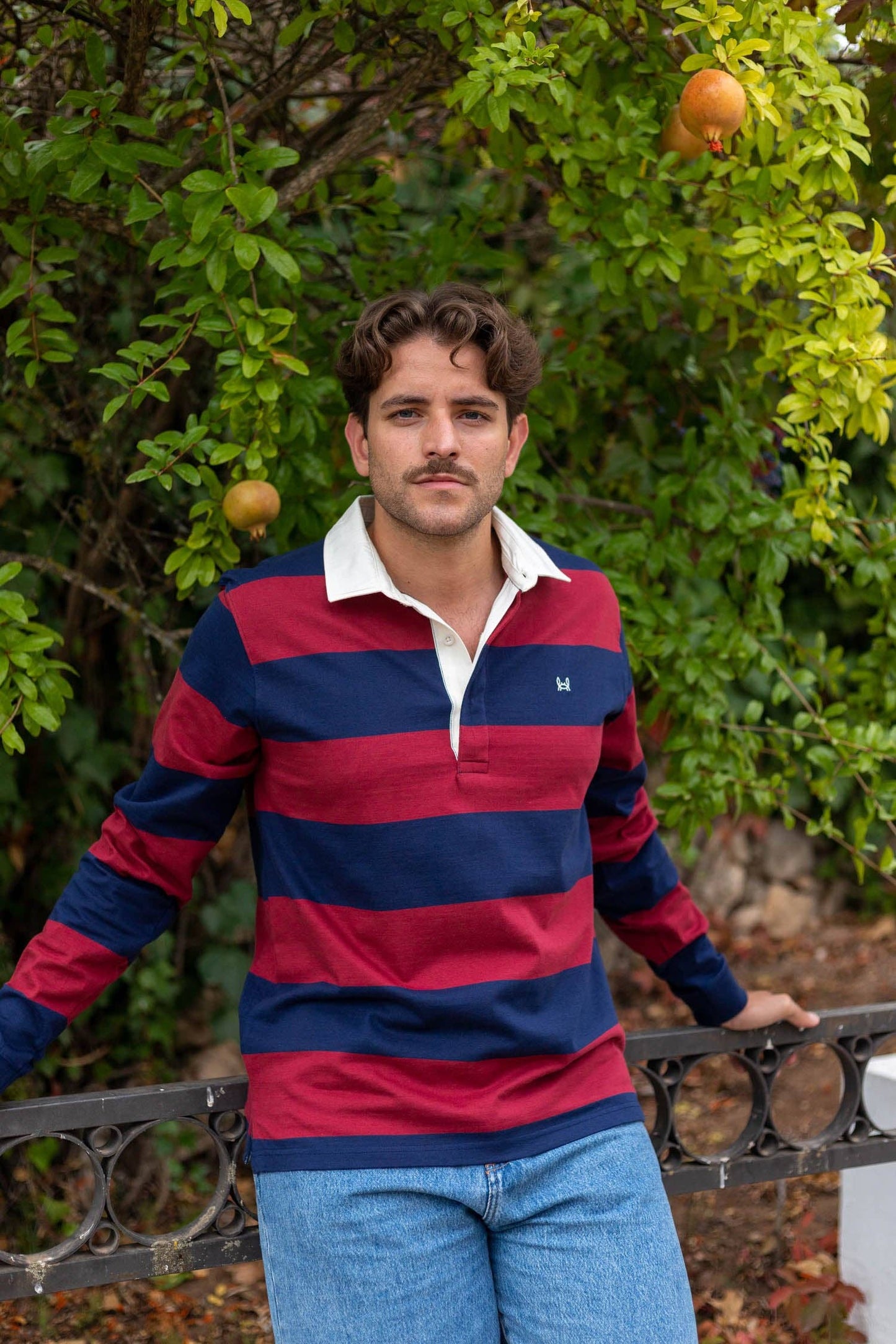 Rugbypolo met bordeauxrode strepen | Pontevedra