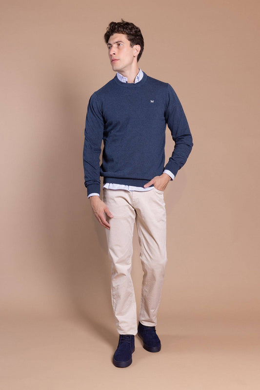 Basic trui met ronde hals marineblauw: S