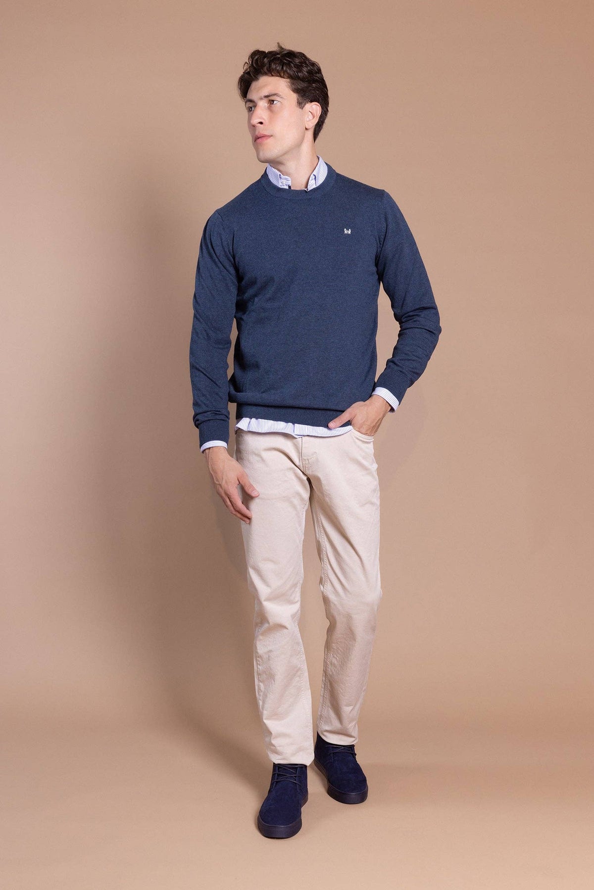 Basic trui met ronde hals marineblauw: XL