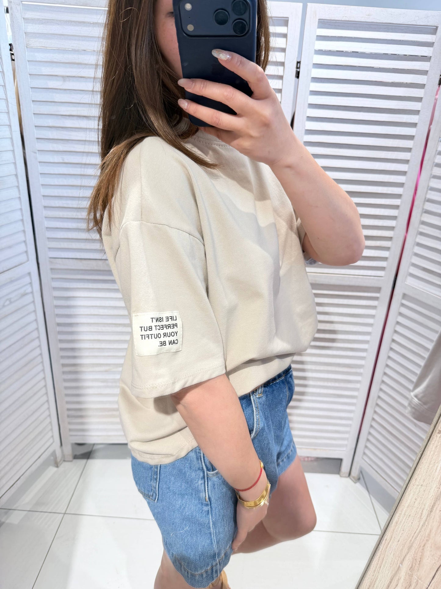 Basic T-shirt met ronde hals: Beige / JIJ