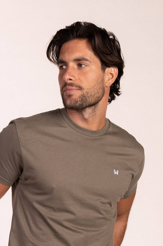 Basic T-shirt met korte mouwen in kaki: M