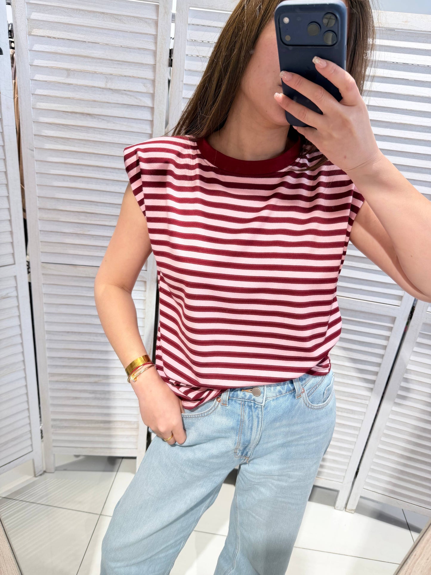 Gestreept T-shirt met ronde hals: Roze / JIJ