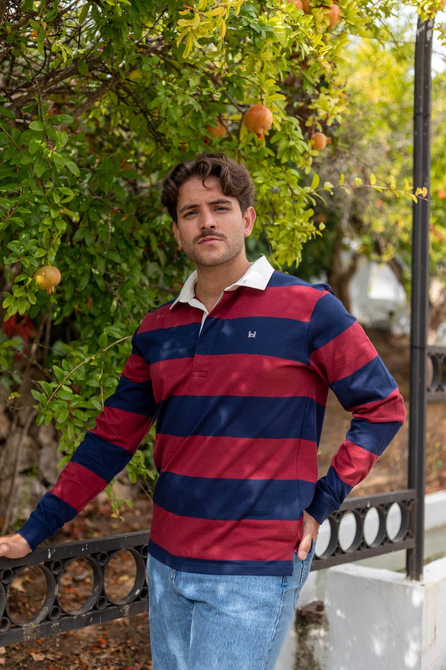 Rugbypolo met bordeauxrode strepen | Pontevedra