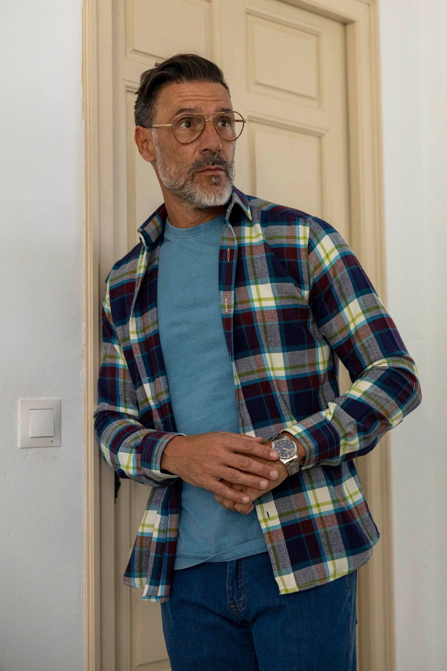 Blouse Flanel Ruit Blauw Bordeaux: S (2)