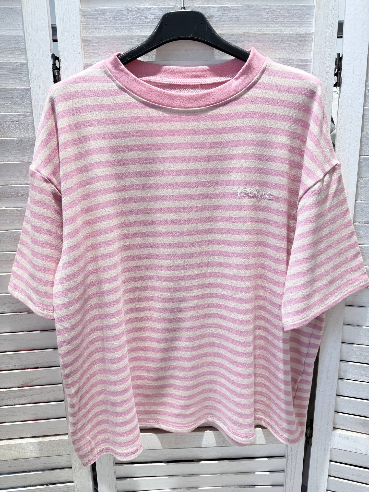 Gestreept T-shirt met korte mouwen: Roze / Eén maat