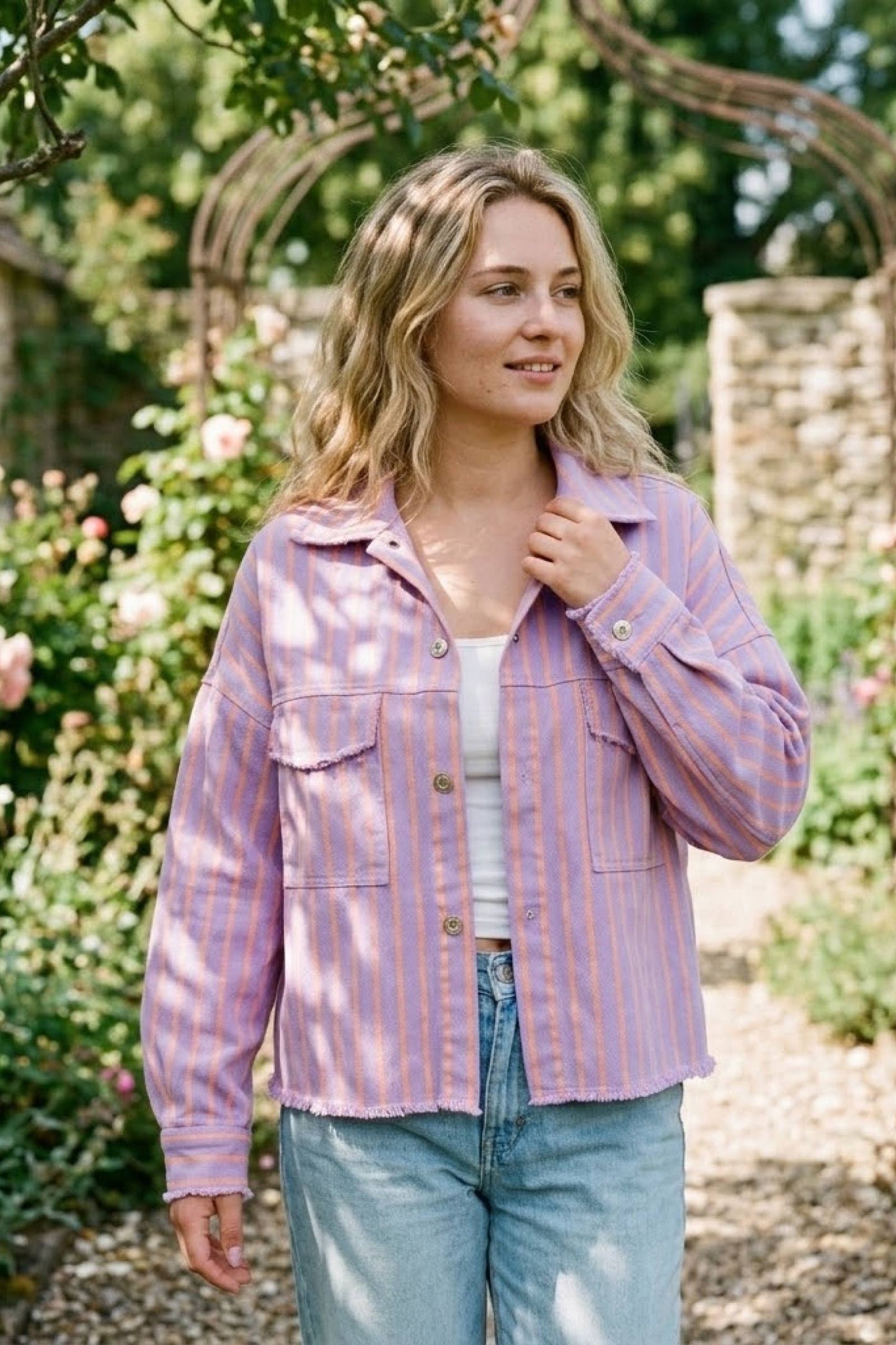 Gestreepte blazer met overhemdkraag: Lila / JIJ